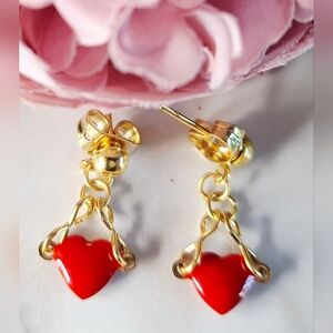 Vintage 80s Gold Chain Heart Earrings